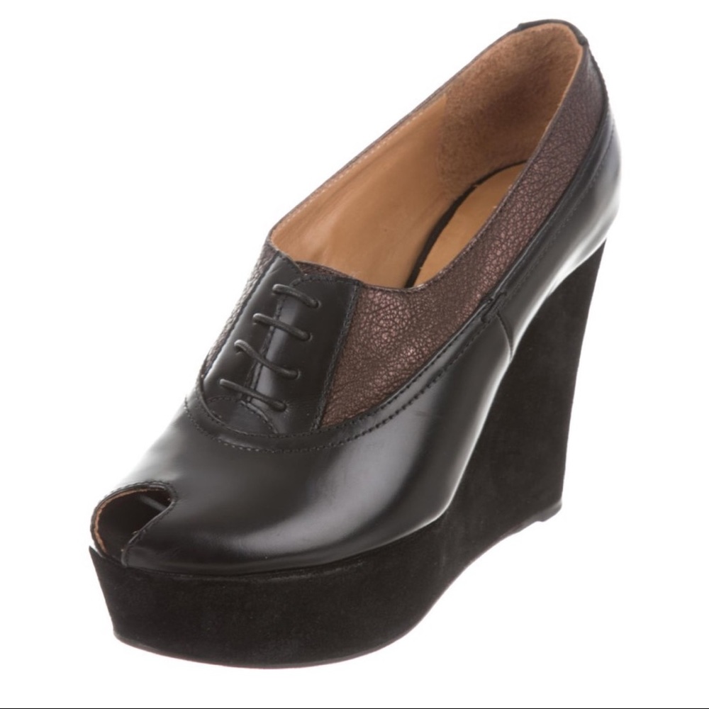 Rochas - Leather Peep Toe Oxford Wedges.